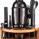 Bartender Kit with Bamboo Stand, 12 Piece 25oz Cocktail Shaker Set with All Essential Bar Tools Set for Drink Mixing, Ideal Gifts for Cocktail Lovers, Home Bar Bartending Kit with Cocktail Recipes (Black)