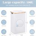 LONBET 26 Gal. Laundry Basket with Lid, Made from Breathable Fabric Aesthetic Clothes Hampers for Laundry with Side Handles & Sturdy Bamboo Frame Laundry Hamper with Lid & Removable Bag, Light Gray