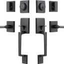  Door Lock Set Double Door Handle Sets with Deadbolt Black Entry Door Locksets Single Cylinder HandleSet with Straight Handle Lower Half Grip Matte Black Double Door Handleset with Dummy