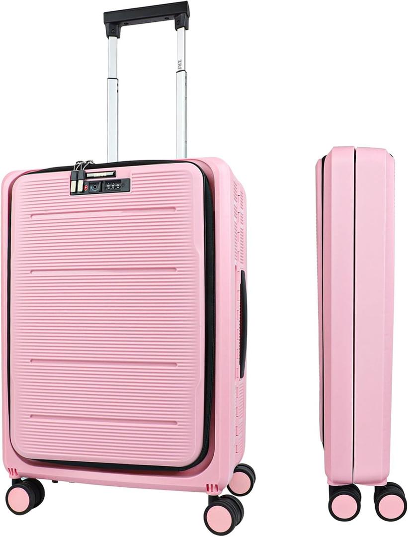 20-Inch Lightweight Collapsible Expandable Carry-On Suitcase  Water and Impact Resistant, Silent Double Spinner Wheels, Airline Approved (Pink) (Pink)
