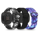 TOYOUTHS 3 Packs Compatible with Fitbit Sense/Sense 2/Versa 3/Versa 4 Bands Women Men Elastic Adjustable Nylon Fabric Strap Scrunchies Solo Loop Stretchy Bracelet Wristband, Black+Grey Floral+Tie Dye