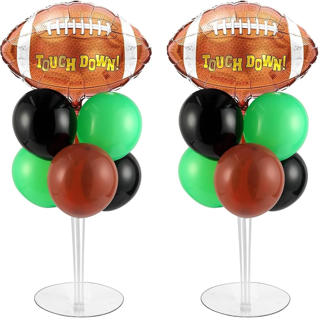 Football Party Balloons Stand Kit 2 Sets with 2 Rugby Ball Foil Balloons Football Themed Party Balloon Centerpiece for Tables for Game Sports Graduation Birthday Footballs Themed Decorations