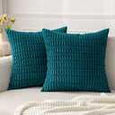 MIULEE Pack of 2 Corduroy Decorative Throw Pillow Covers 18x18 Inch Soft Boho Striped Pillow Covers Modern Farmhouse Home Decor for Summer Coastal Sofa Living Room Couch Bed Teal