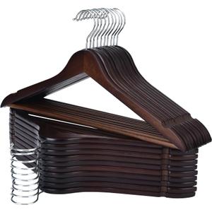 Wooden Hangers 20 Pack, Durable and Slim Hangers Wood with Pants Bar, Smooth Finish Wooden Suit Hanger for Closet, Walnut
