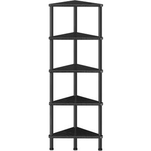 HOOBRO Corner Shelf Stand, Industrial 5-Tier Wall Corner Bookshelf with Metal Frame, Plant Display Shelf, Bookcase for Small Spaces, Bedroom, Living Room, Black BK33CJ01