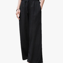 Hndudnff Women Cotton Linen Wide Leg Pants with Pockets Work Trousers Loose Ankle-Length Casual Pants, Size L