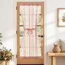 jinchan Semi Sheer French Door Curtain with Tie Up Bows Floral Embroidered Voile Privacy Curtain for Patio Door Closet Sliding Glass Door Rod Pocket 72 Inch 1 Panel Pink