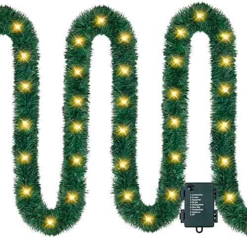 Ouddy Mode 26 FT Christmas Garland with Lights, Artificial Green Garland Christmas Decorations with 80 LED Lights, Lighted Christmas Garland for Mantle for Christmas Indoor Outdoor Decor