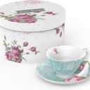 London Boutique Tea Cup and Saucer Set 1 Afternoon Tea Set New Bone China Vintage Flora Gift Box 200m (Turquoise)