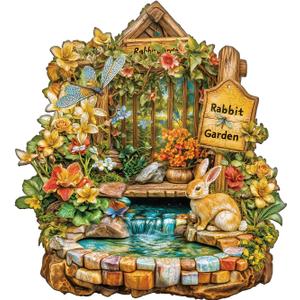 Jigfoxy Wooden Puzzle for Adults, Rabbit Garden Jigsaw Puzzles for Adult, Unique Animal Shape Wood Cut Puzzles, Christmas Thanksgiving Gifts for Friends Family (M-11.4 * 10.4in-165pcs)