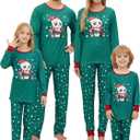 MyFav Christmas Pajamas for Family Cute Snowman Print Long Sleeve PJS Set (Green, S)