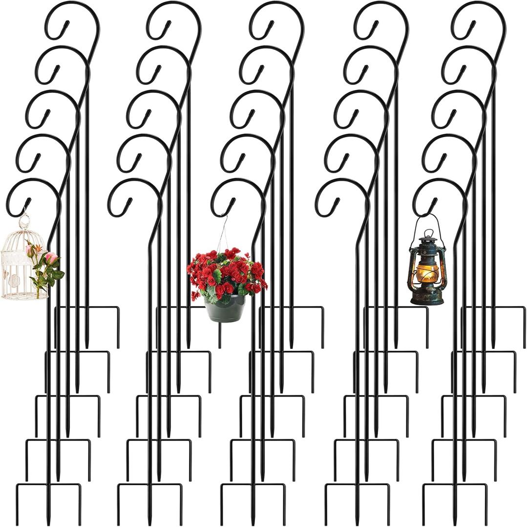 Therwen 24 Pack Shepherds Hooks for Outdoor, 32 Inch Bird Feeder Pole for Outside, Adjustable Heavy Duty Shepherd Hooks for Hanging Plants Baskets, Solar Lights, Lanterns, Weddings, Garden Decoration