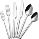 KINGSTONE 24-Piece Silverware Set with Steak Knives, Flatware Set for 4, Stainless Steel Tableware Cutlery Set for Home Restaurant, Mirror Finish,Modern Design