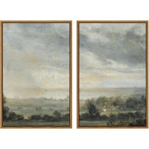 InSimSea 2 Pcs Framed Wall Art Vintage Landscape Decor, Vastness Valley Scene Painting Above Bed Wall Decor, Canvas Prints, Living Room Bedroom Retro Country Decorations, 16"x24", set of 2 (High Cloudy Sky)