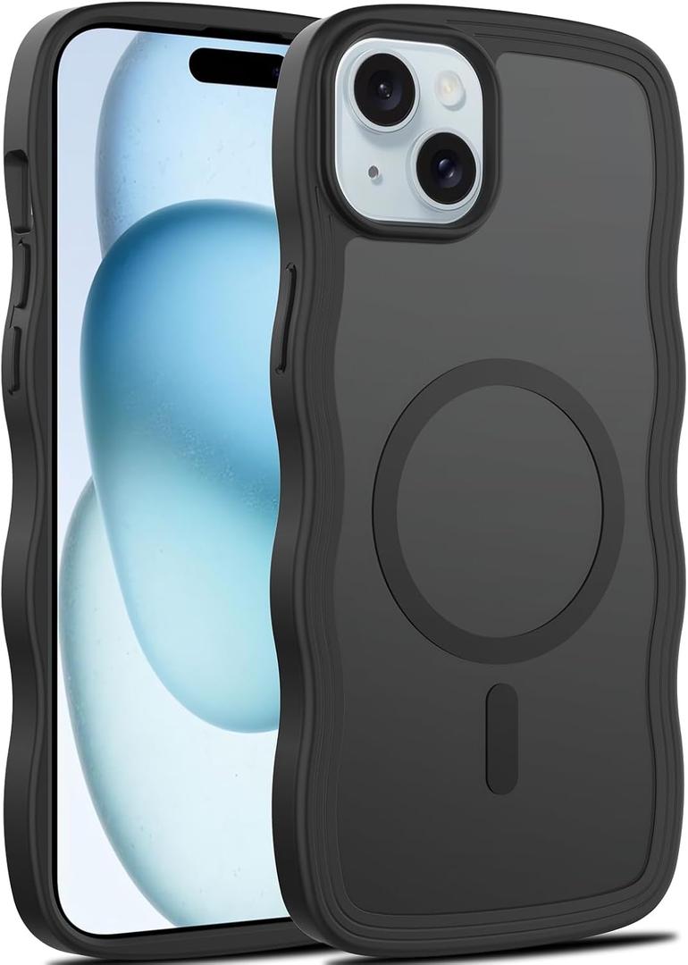 Magnetic for iPhone 15 Case, [Compatible with MagSafe] [Military Grade Drop Protection] Translucent Matte Shockproof Anti-Scratch Phone Cover (Black)