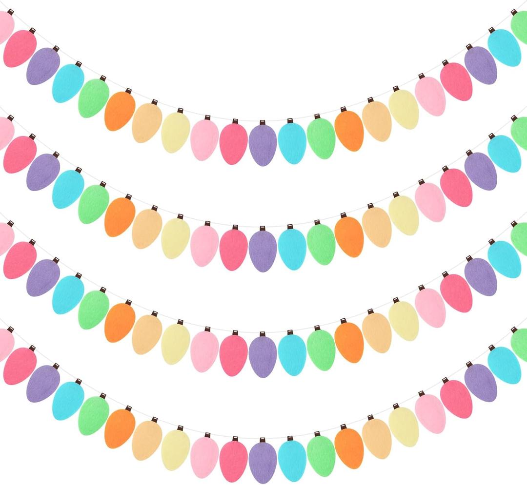 Boao 4 Pcs Felt Christmas Garland Felt Ball Christmas Light Bulb Garland Decor Xmas Rainbow Bulbs Garland for Home Christmas Tree Wall Party Decorations (Pastel Color)