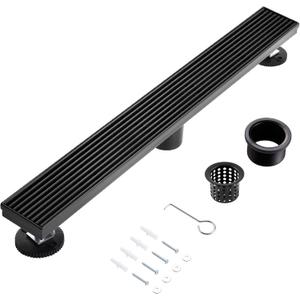 24 Inch Linear Shower Drain, Matte Black Shower Drain, Removable Grate, 304 Stainless Steel, Easy to Install and Clean for Bathrooms (Drain Base Not Included), LSD-15B-24B
