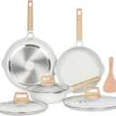ESLITE LIFE Frying Pans Set with Lids Nonstick Skillets Set Egg Omelette Pans, Healthy Ceramic Coating Cookware Chef's Pan, Compatible with All Stovetops, PFOA Free (White,7-Piece)