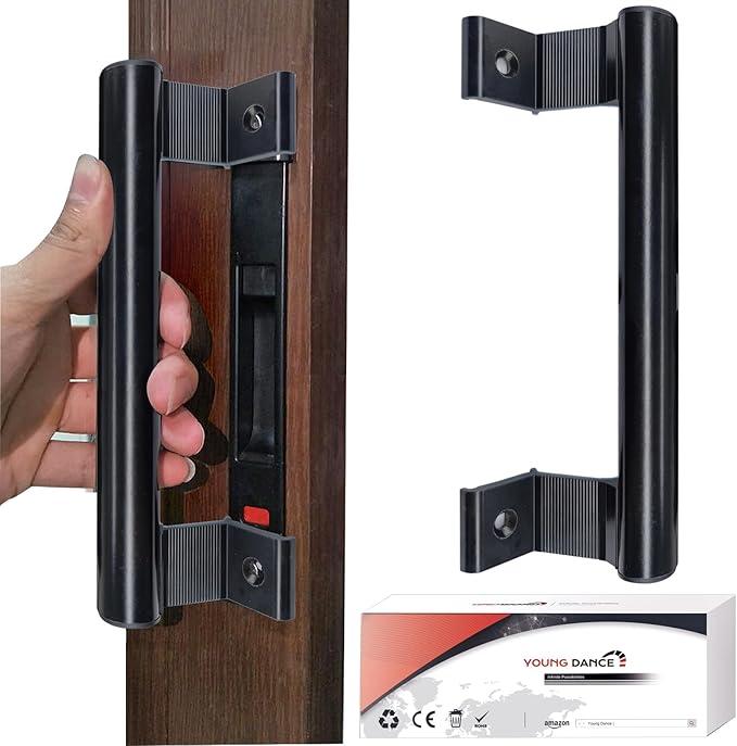 Sliding Glass Door Handle Set with Lock - Easy to Install,Patio Sliding Door Handle Fits for 1 to 1-1/8 Door Thickness,6-5/8" Screw Hole Spacing,Perfectly Replacement for Old Handle(Black)
