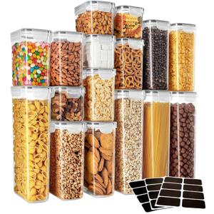 MR.SIGA 16 Pack Airtight Food Storage Container Set, BPA Free Kitchen Pantry Organization, Kitchen Canisters for Cereal, Spaghetti, includes 24 Reusable Sticker Labels