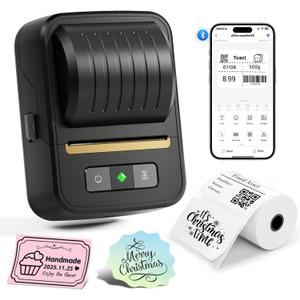 Label Maker Machine with Tape, Bluetooth Thermal Label Printer for Small Business, Address, Barcode, Logo, Clothing, Label Makers for Office Home School