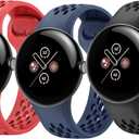 3 Packs Fit for Google pixel watch 3 45mm Silicone Watch Band for Women Men,Waterproof Breathable Wristband Adjustable Replacement Watch Straps Compatible with Pixel Watch 4 45mm