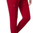 Women's Medical Scrub Pants, Soft Jogger Pant Scrub Bottoms with Zip Pocket Drawstring Mid-Rise Yoga Slim Cargo Pants Red