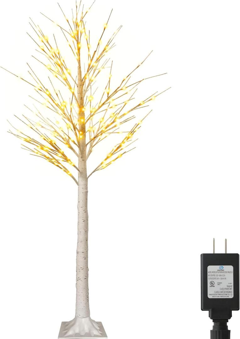 6 FT 144 LED Lighted Birch Tree, Christmas Decorations Outdoor Indoor, Pre-lit Christmas Tree with Lights for Indoor Outdoor Bedroom Christmas Wedding Party Decoration