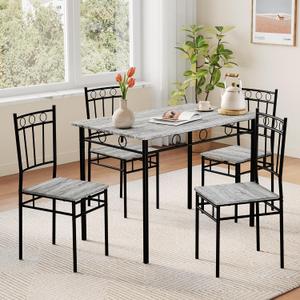 Vipbear Kitchen Dining Table Set for 4, 5-Piece Kitchen Table Set,Dining Room Table Sets,Rectangular Kitchen Table Set with 4 Chairs for Small Space, Dinette,Apartment,Rustic Grey (0.6" Thick)