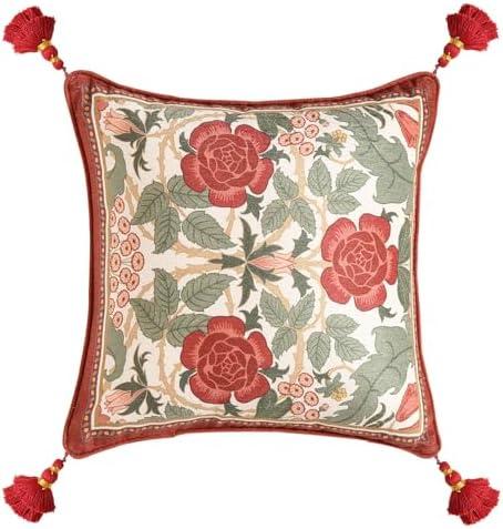 bilin gaier Vintage Square Throw Pillow Covers,Red Cozy Velvet with Leaves and Floral Pattern Pillowcases,Decoration Pillows Cushion Covers for Living Room Couch Sofa Bed Car Chair,18"x18" 2 Pack