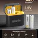imuto Rechargeable aa Batteries with Charger, 3600mWh aa Lithium Batteries 4 Pack, 4 Slot Storage Box Style Lithium Battery Charger, 1.5V 2A Output, 1600+ Cycle Life, 3H Fast Charging
