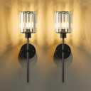 Hardwired Crystal Wall Sconces Set of Two - Dimmable Wall Light Fixtures 3000K, Warm White, for Hallway, Bathroom, Living Room, Bedroom, Black, 20.1 Inch