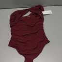 REORIA Womens Sexy One Shoulder Asymmetrical Tank Top Leopard Print Mesh Ruched Sleeveless Backless Trendy Going Out Thong Bodysuits Tops Burgundy Small