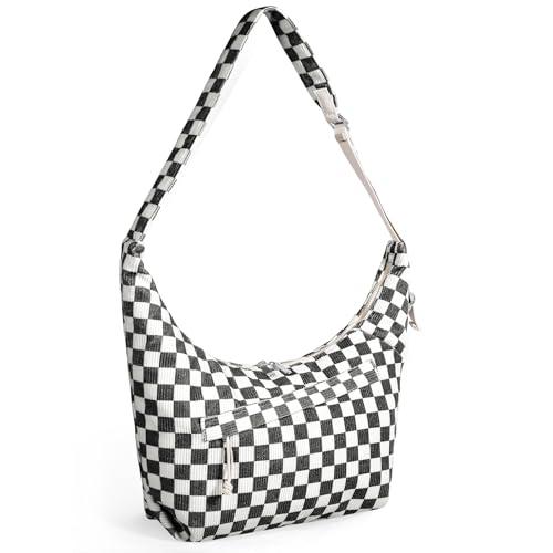 Neverwhy Crossbody Sling Bag for Women - Crescent Cross Body Hobo Bags Travel Shoulder Tote HandBags, Black and White