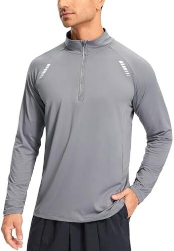 Libin Men's Running Shirts Long Sleeve Pullover Quarter Zip Athletic Workout Shirts Casual Lightweight Stretch UPF 50+ M