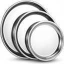 3 Pack Round Serving Trays Stainless Steel Large Silver Serving Platter 15.75" 13.78" 11.8" Circle Mirror Metal Tray Set for Party Kitchen Home Decoration Housewarming Gifts(Smooth Style)