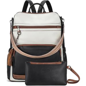BOSTANTEN Leather Laptop Backpack for Women Designer Travel Backpack with Laptop Compartment Ladies Computer Shoulder Bags BlackBeigeBrown