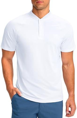 Viodia Mens Golf Shirts Henley Collarless Quick Dry Summer Shirt Casual Short Sleeve Moisture Wicking Polo T Shirts M, White