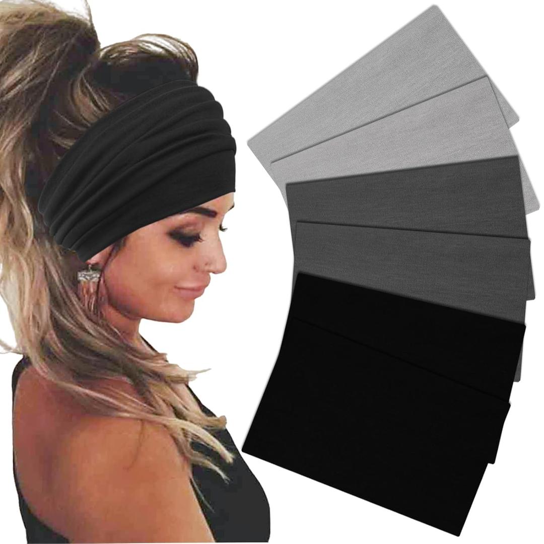 Wide Headbands For Women Stretch Headband Boho Head Bands Women's Hair Band Turban Workout Hairband Accessories Black Gray 6 Pack
