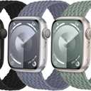 3 Pack Stretchy Braided Solo Loop Compatible with Apple Watch Bands 38/40/41/42mm(Series 10/11) XS-127-135mm wrist Women Men, Elastic Nylon Solace Strap for iWatch Series 11 10 9 8 7 6 5 4 3 Ultra/SE 2 (Black/Bluegrey/Cactus)