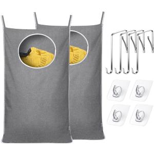 KEEPJOY 2Pack Space-Saving Hanging Laundry Bag, Door Laundry Hamper with 2 Different Types of Hooks, 30x20 Inch Oxford Fabric Laundry Storage Bag for Dirty Clothes (Grey - 2Pack)