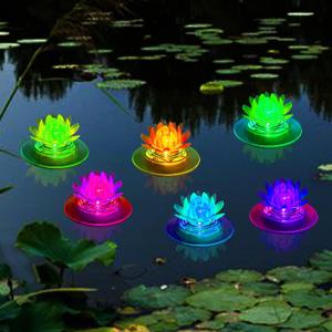 Larekook 2 Pack Solar Lotus Pond Lights, Floating Color Changing Lotus Flower Pool Lights Led Waterproof Outdoor Swimming Pool Pond Submersible Lights, 2 PK