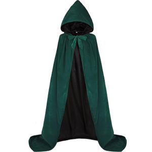 ALIZIWAY Hooded Cape Reversible Velvet Cloak Lined with Satin Renaissance Medieval Halloween Christmas Cosplay Costume (Green, XL)