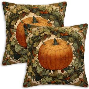 Pumpkin Fall Throw Pillow Covers 18x18 Set of 2 | Farmhouse Decorative Cushion Cases for Couch, Sofa and Bedroom | Autumn Pillcases Home Decor for Living Room, Porch, Patio