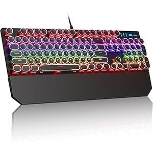 MageGee Typewriter Mechanical Gaming Keyboard, Retro Black Punk Round Keycaps RGB Rainbow Backlit Wired Keyboards for Laptop MAC PC Gamer, with Magnetic Wrist Rest - Blue Switch