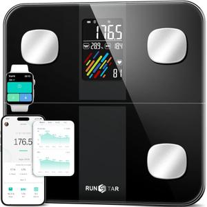 RunStar Smart Scale for Body Weight and Fat Percentage, High Accuracy Digital Bathroom Scale with Large Display for BMI Heart Rate 22 Body Composition Analyzer Sync with Fitness App 400lb