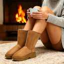 Genuine Suede Women's Snow Boots for Women Mid Calf Boot with Side Zipper Comfortable Warm Winter Boot Anti-Slip Outsole Outdoor Brown Size 7.5 (Brown)