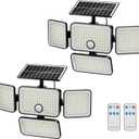 3000Lumen Solar Flood Lights Outdoor, 4 Heads 6500K Motion Sensor Light with Remote Control 3 Modes, IP65 Waterproof 270 Security Flood Lights for Garage, Yard, Wall,Driveway (White)