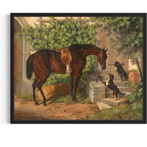 Horse Art Print for Home Decor, Vitange Horse Riding Walking Artwork Wall Art Painting Photo Picture Antique Farmhouse Decor 88 (Horse 26, 20"L x 16"W, Unframed)