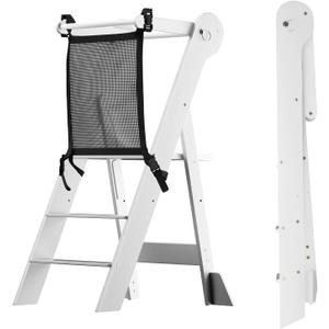 COSYLAND Foldable Toddler Kitchen Stool Helper - Height Adjustable Kitchen Standing Tower for Bathroom Sink or Counter - Step Stool for Toddlers Ages 18 Months to 6 Years White